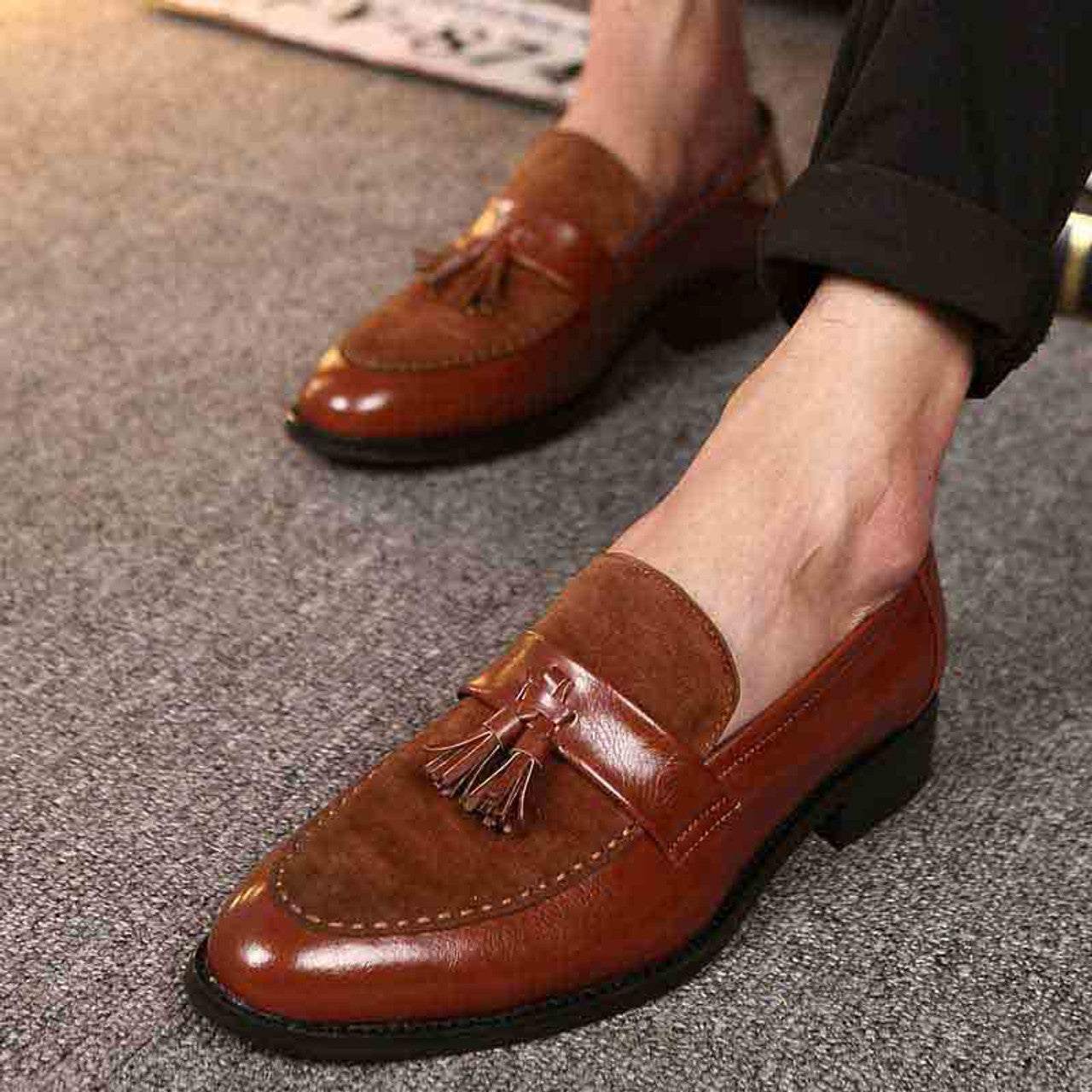 Handmade Men Brown Tassels Shoes, Brown Moccasins Shoes, Shoes For Mens