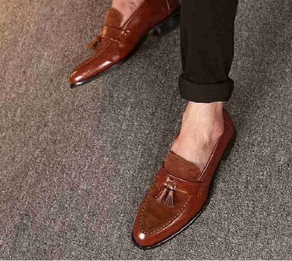 Handmade Men Brown Tassels Shoes, Brown Moccasins Shoes, Shoes For Mens