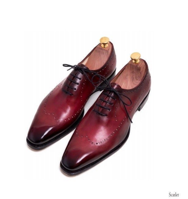 Handmade Men Burgundy Brogue Formal Shoes, Burgundy Dress Shoes