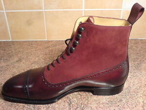 Handmade Men Cap Toe Boot, Burgundy Suede And Leather Boot, Mens Boots