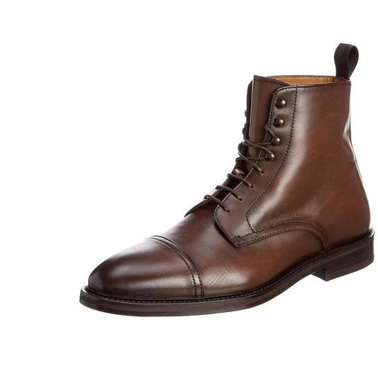 Handmade Men Cap toe brown ankle Leather boot, brown leather dress boot