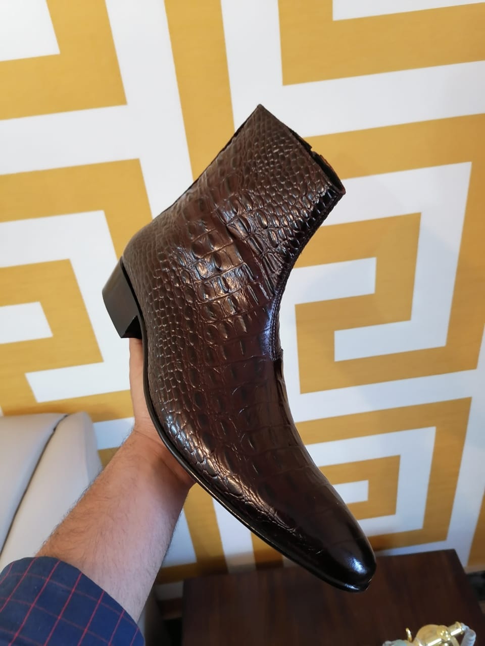 Classic Alligator Side Zipper Boots in Brown - Image 4