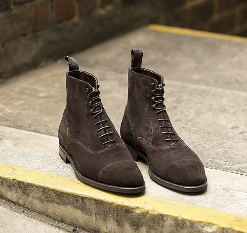 Handmade Men Coffee brown Suede ankle boots, cap toe ankle high boot