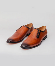 Men's Cognac Leather Oxford Dress Shoes with Lateral Lacing