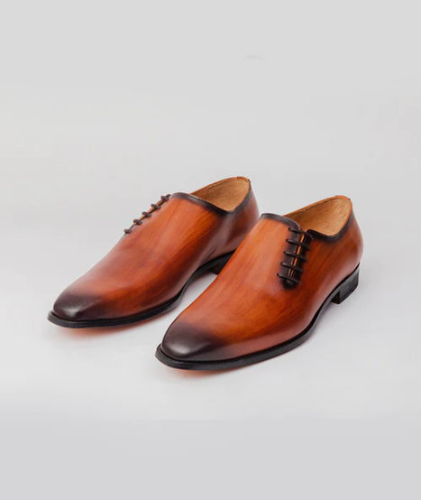Men's Cognac Leather Oxford Dress Shoes with Lateral Lacing