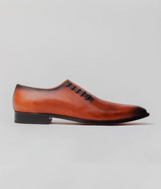 Men's Cognac Leather Oxford Dress Shoes with Lateral Lacing - Image 2