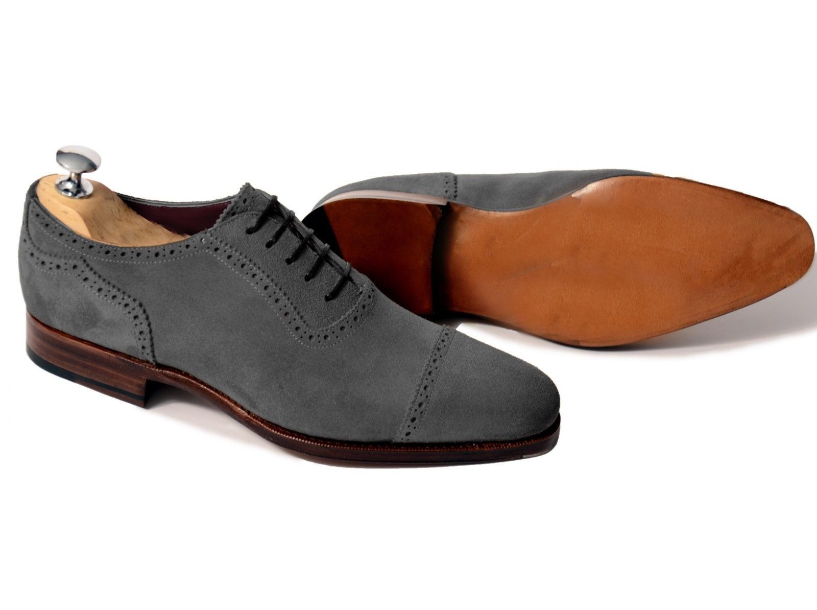 Handmade Men Dark Gray Oxford Shoes, Suede Leather Shoes, Shoes