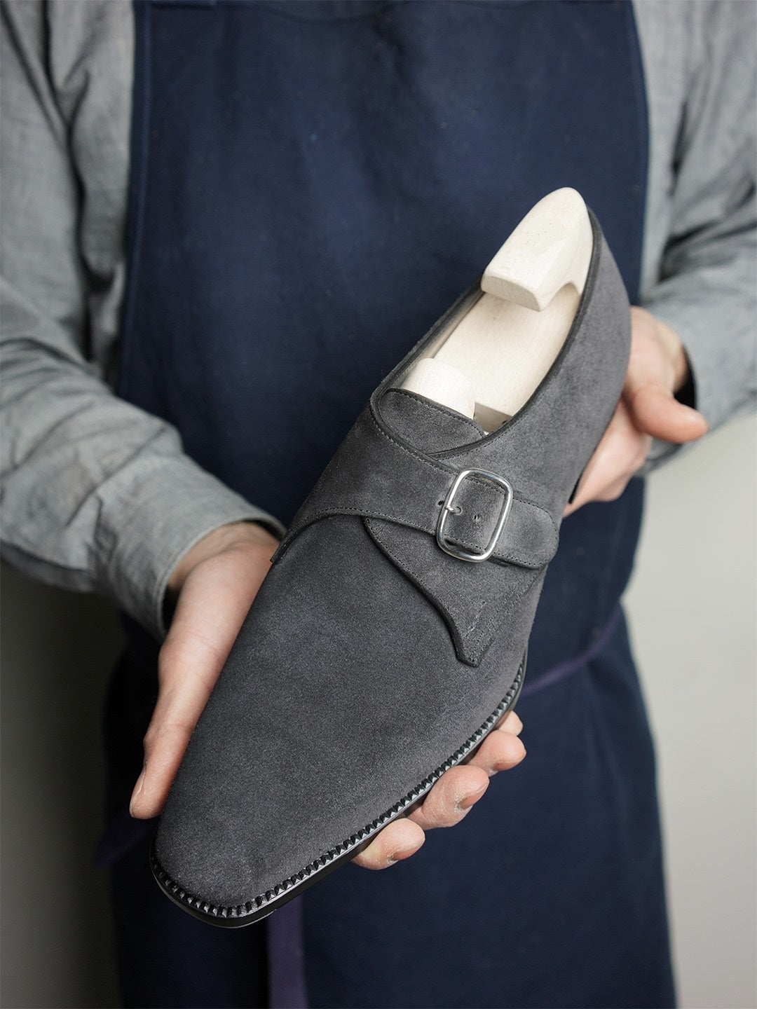 Handmade Men Dark Gray Suede monk Shoes, Men gray suede dress shoes