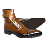 Men's Dark Tan Handmade Leather High Ankle Strap Boots