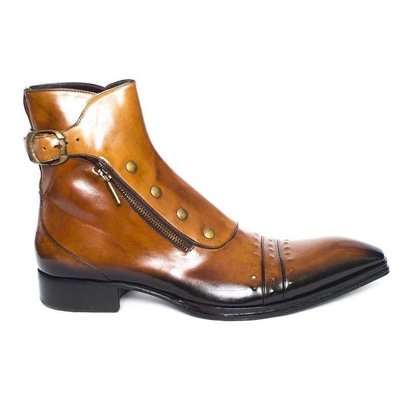 Men's Dark Tan Handmade Leather High Ankle Strap Boots - Image 2