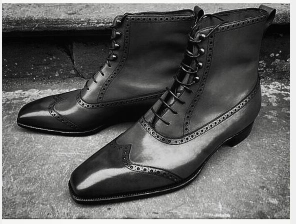 Handmade Men Fashion Black Color Ankle Boot, Mens Wingtip Leather Boot