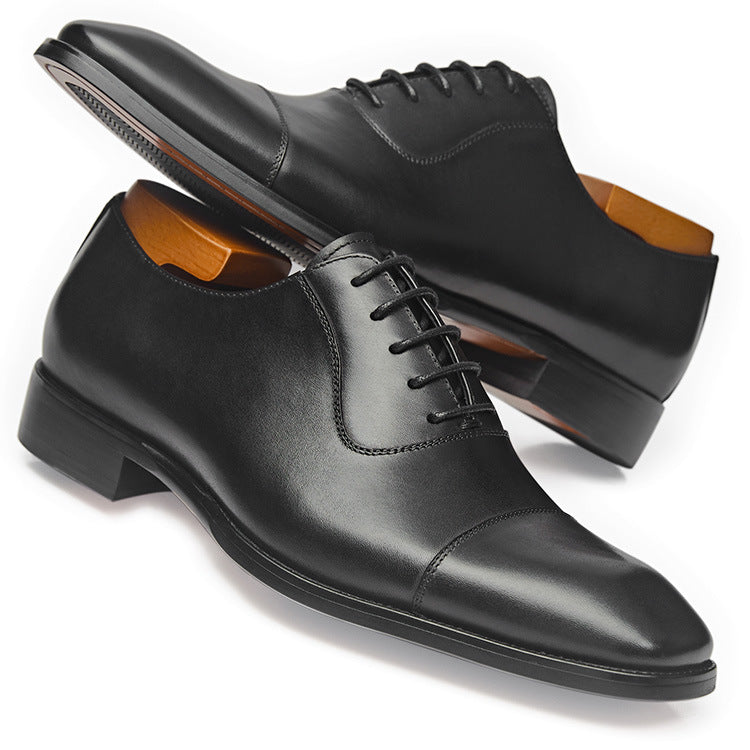 Handmade Men's Polished Leather Cap Toe Dress Shoes