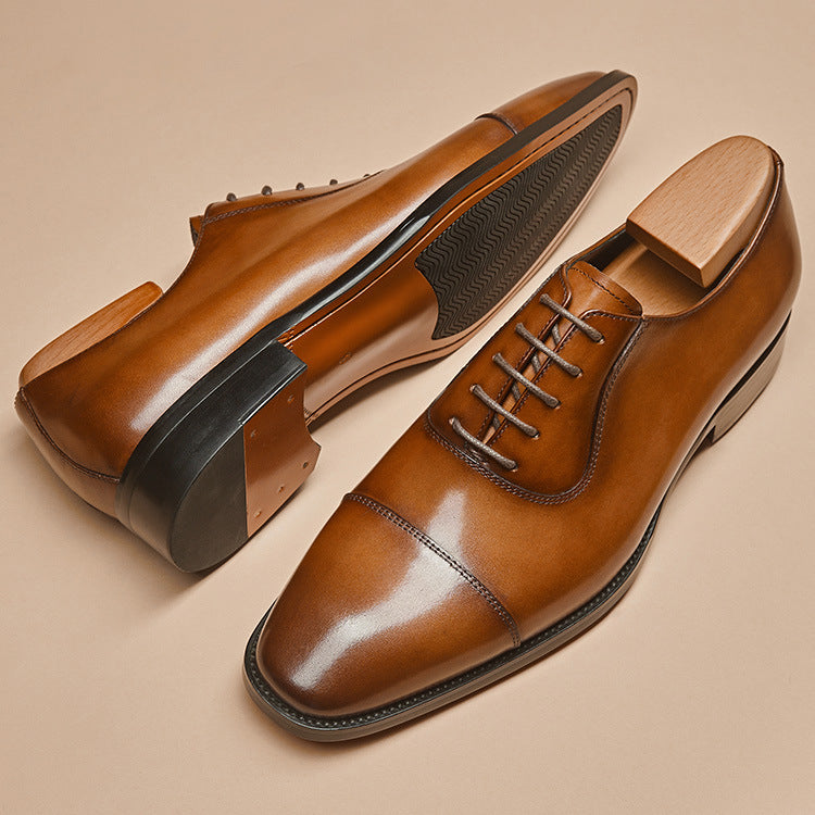 Handmade Men's Polished Leather Cap Toe Dress Shoes