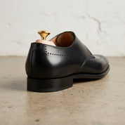 Handmade Men Formal Leather Shoes, Black Monk Shoes, Dress Shoes - detail-view-showing-texture