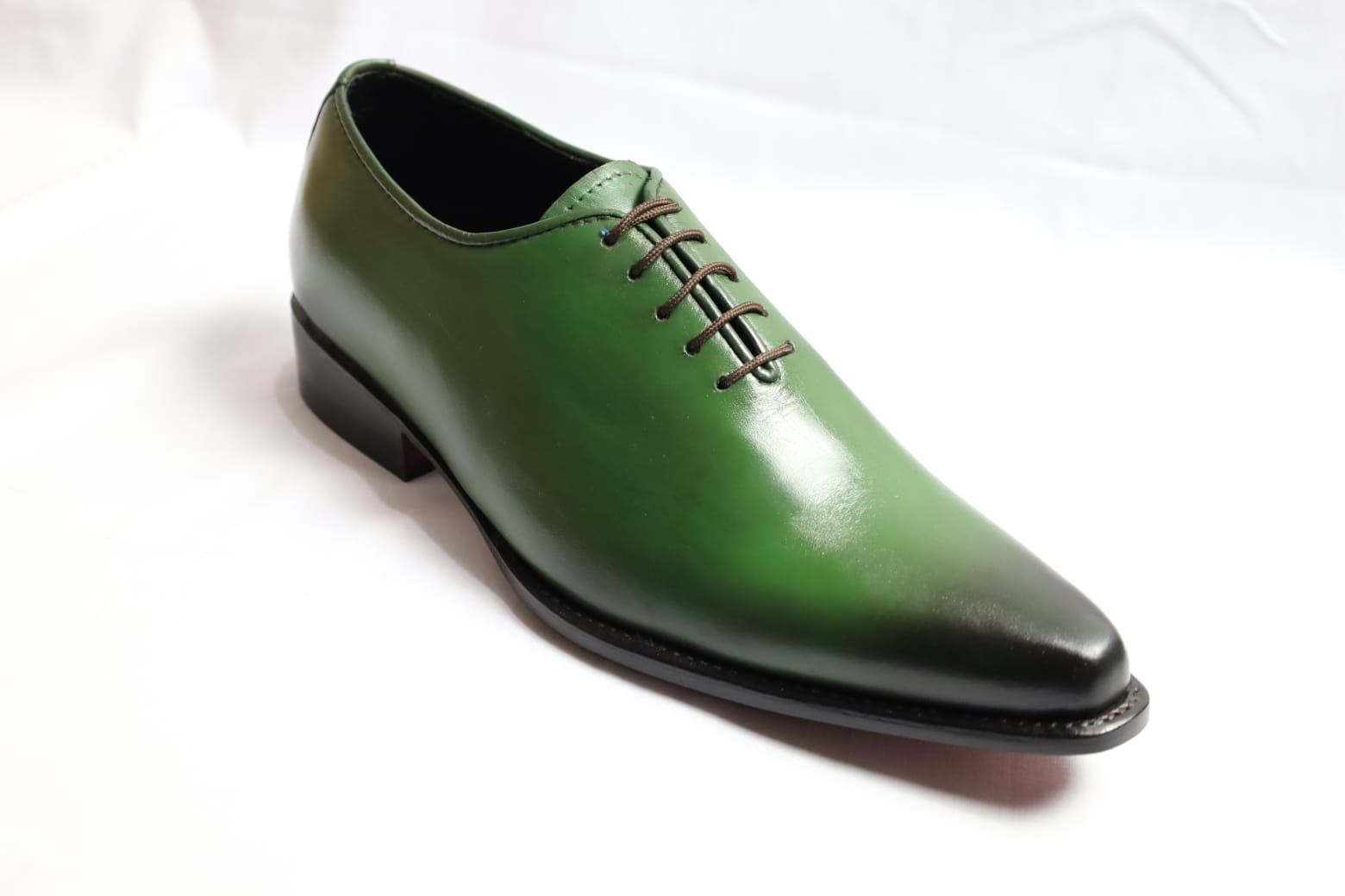 Handmade Men green leather dress shoes, Men pointed toe lace up shoes