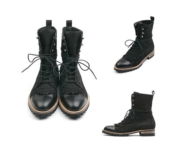 Handmade Men High Ankle Suede And Leather Combat Boot, Tassel Black Boot