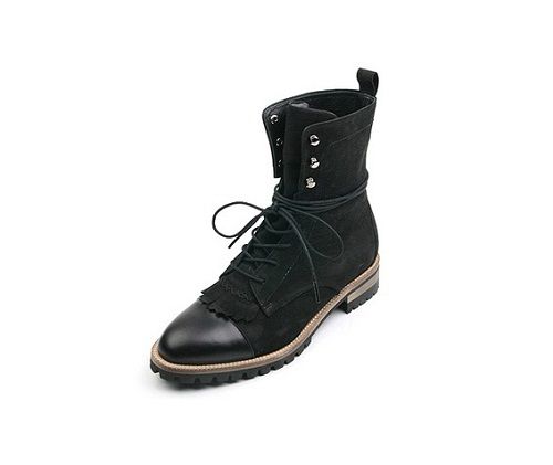 Handmade Men High Ankle Suede And Leather Combat Boot, Tassel Black Boot