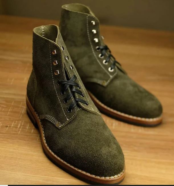 Handmade Men Hunter green Suede Lace up ankle boots, Men green casual boots