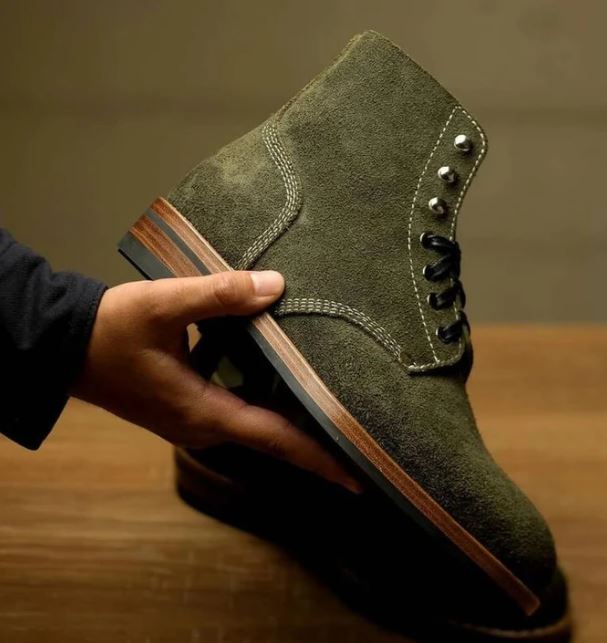 Handmade Men Hunter green Suede Lace up ankle boots, Men green casual boots