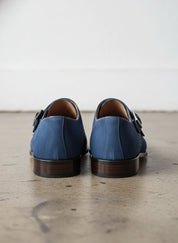 Handmade Men Monk Strap Shoes, Suede Shoes, Royal Blue Shoes, Formal Shoes - back-view