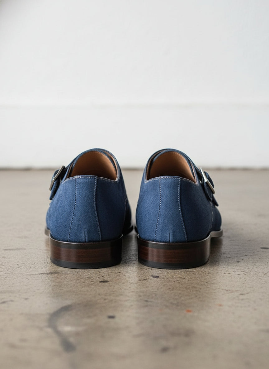Handmade Men Monk Strap Shoes, Suede Shoes, Royal Blue Shoes, Formal Shoes - back-view