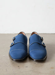 Handmade Men Monk Strap Shoes, Suede Shoes, Royal Blue Shoes, Formal Shoes - front-view