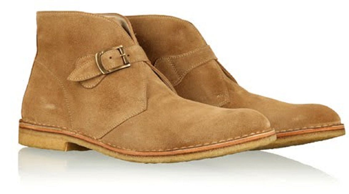 Handmade Men Monk Strap Tan Color Chukka Boot, Mens Suede Boot