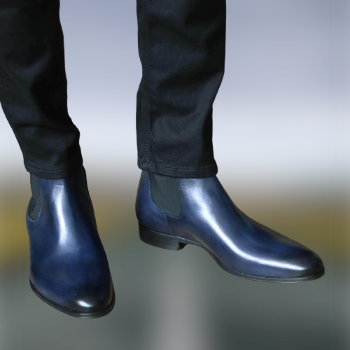 Handmade Men Navy Blue Ankle Chelsea Boots, Dress Formal Business Boots