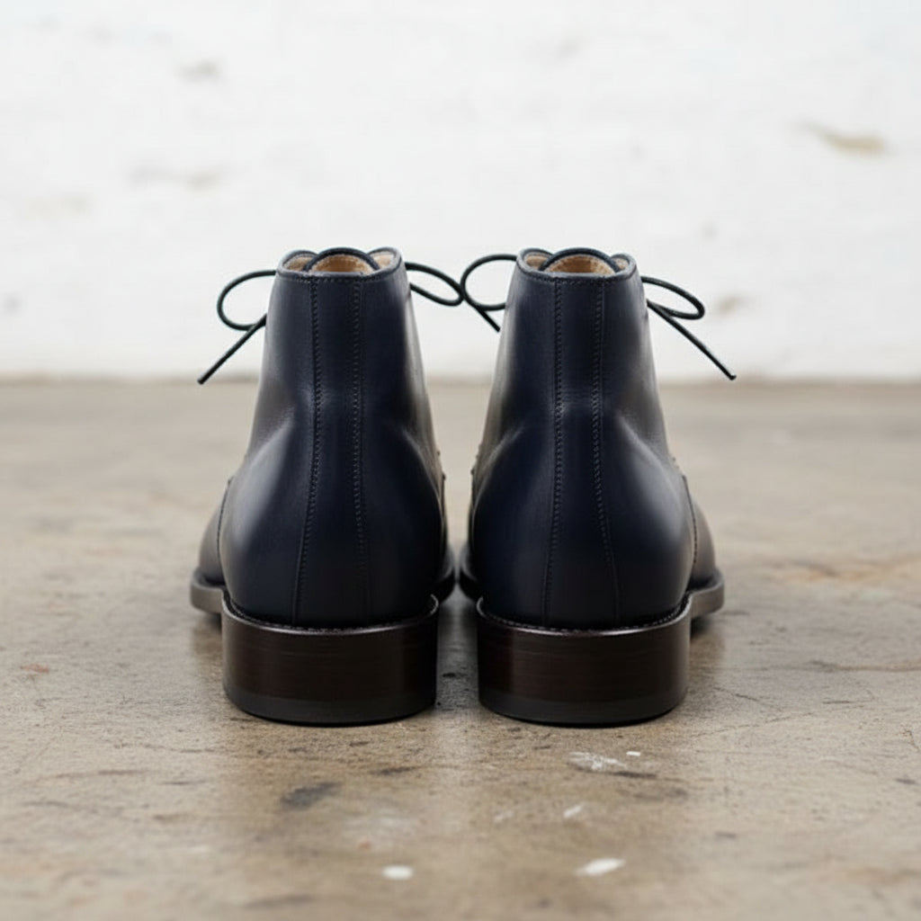 Handmade Men Navy Blue Color Ankle High Boots, Navy Blue Chukka Boots