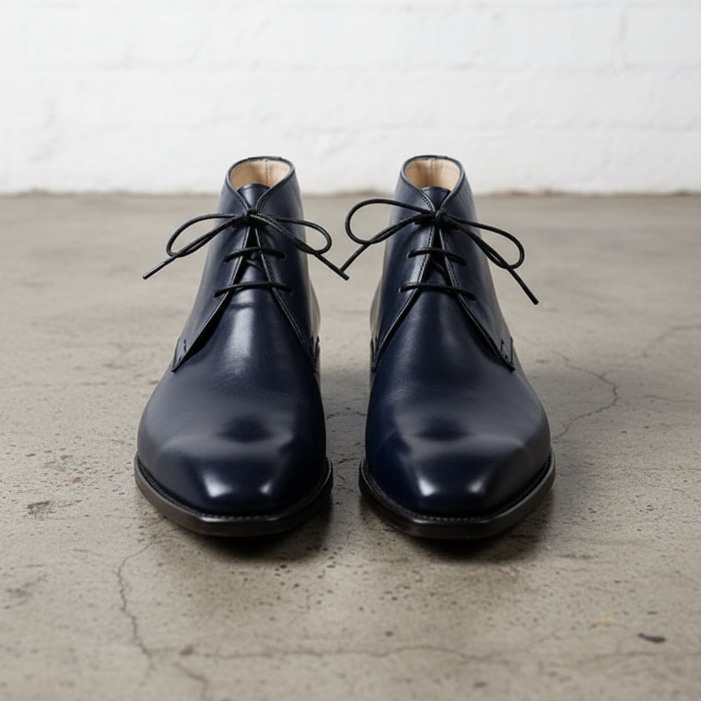 Handmade Men Navy Blue Color Ankle High Boots, Navy Blue Chukka Boots