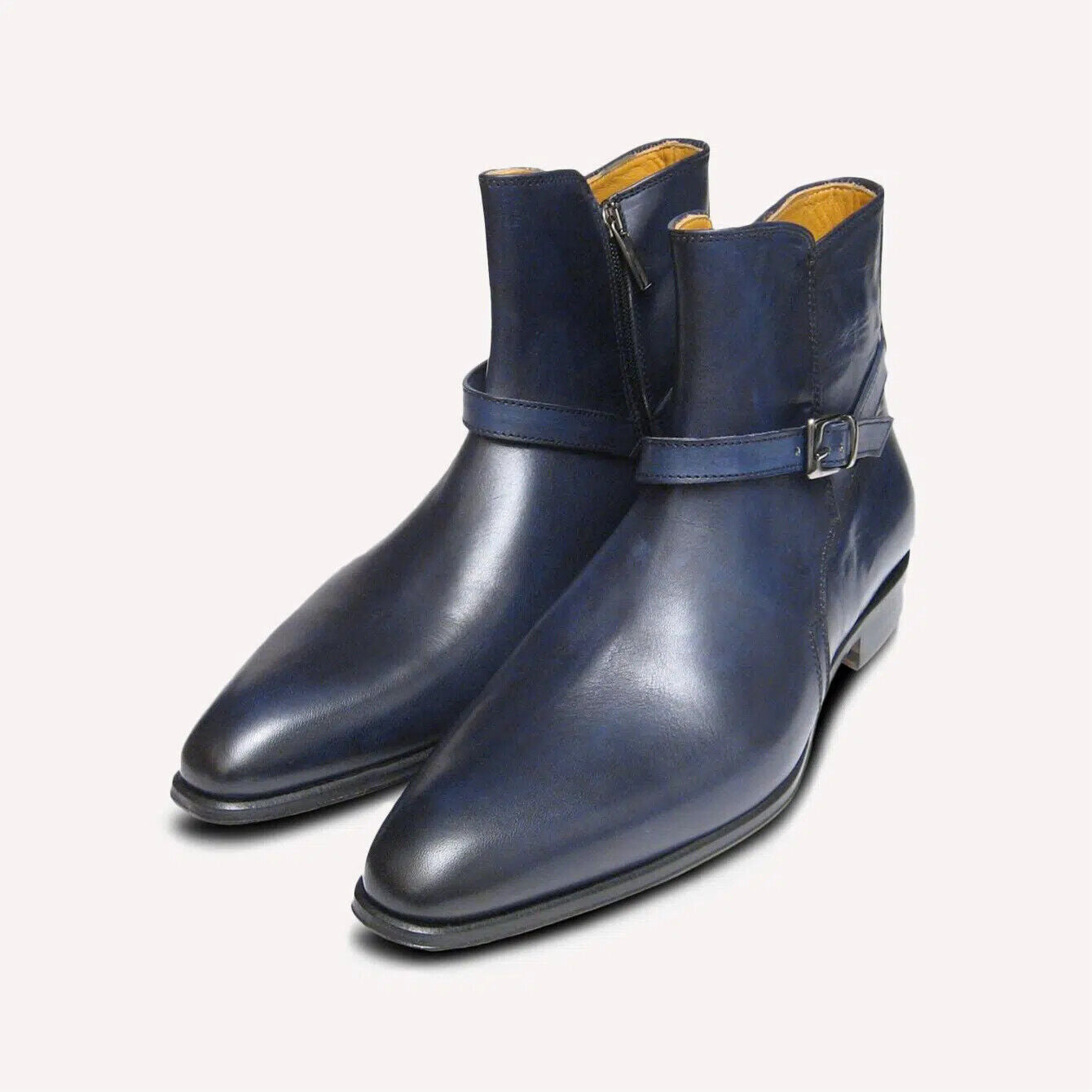 Handmade Men Navy blue Jodhpurs ankle boots, Men Blue zip ankle boots