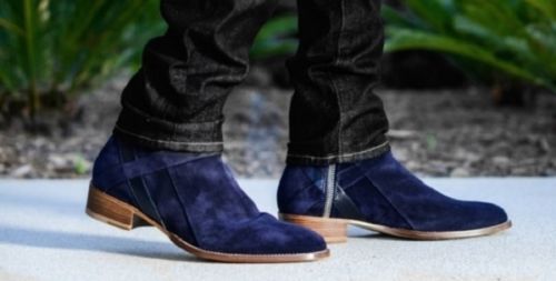 Handmade Men Navy Blue Jodhpurs Boot, Side Zipper Ankle Boot, Mens Boot