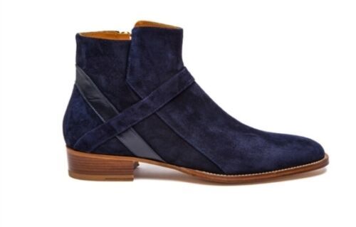 Handmade Men Navy Blue Jodhpurs Boot, Side Zipper Ankle Boot, Mens Boot