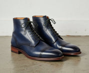 Handmade Men Navy blue Lace up Leather ankle boots, Blue leather dress boot - 3-4-right-view