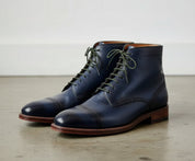 Handmade Men Navy blue Lace up Leather ankle boots, Blue leather dress boot - angle-view-showing-depth