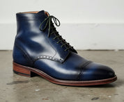 Handmade Men Navy blue Lace up Leather ankle boots, Blue leather dress boot - detail-view-showing-texture