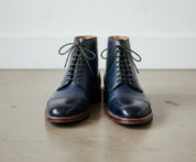 Handmade Men Navy blue Lace up Leather ankle boots, Blue leather dress boot - front-view