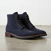 Handmade Men Navy Blue Suede Ankle Boots, Mens Fashion Lace Up Boots - angle-view-showing-depth