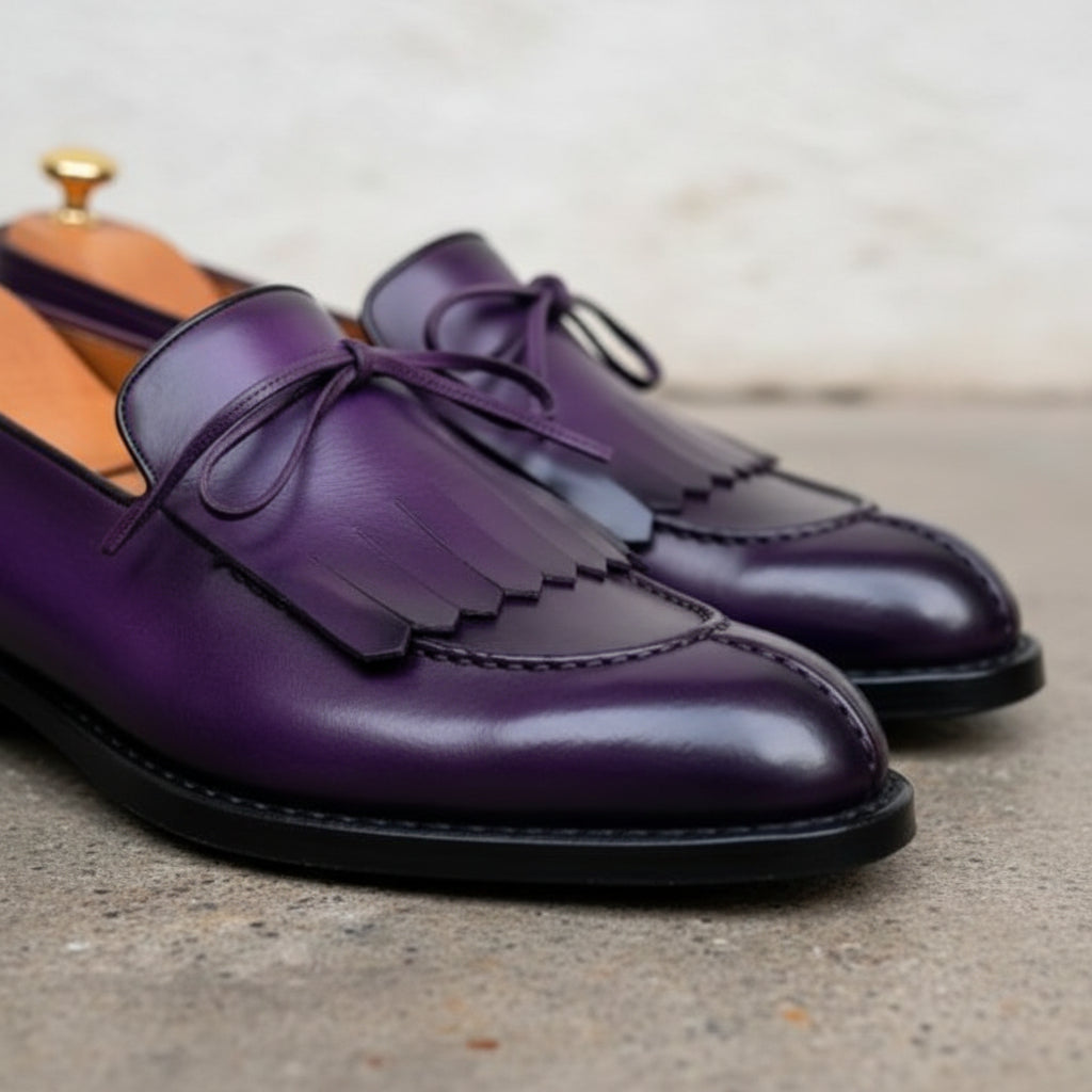 Handmade Men Oxford Fringe Purple leather party shoes Purple leather Shoes
