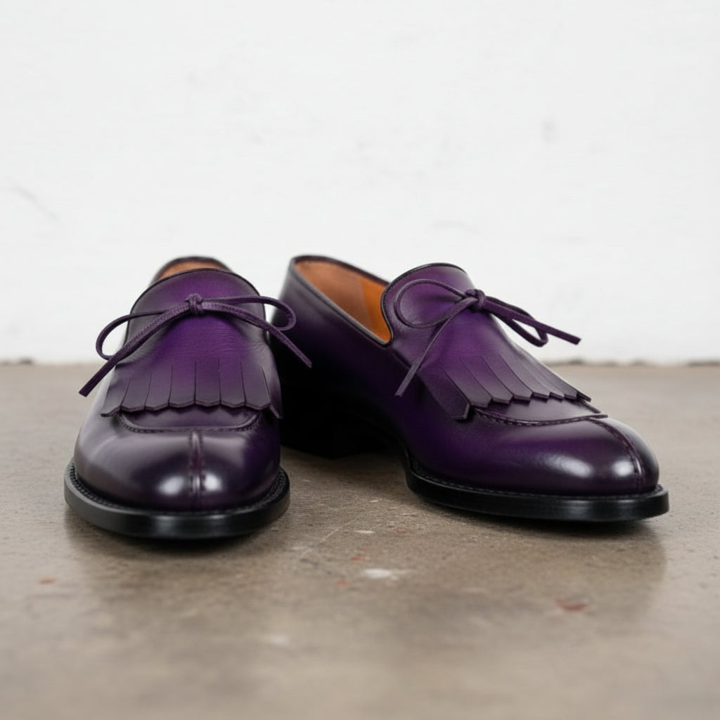 Handmade Men Oxford Fringe Purple leather party shoes Purple leather Shoes