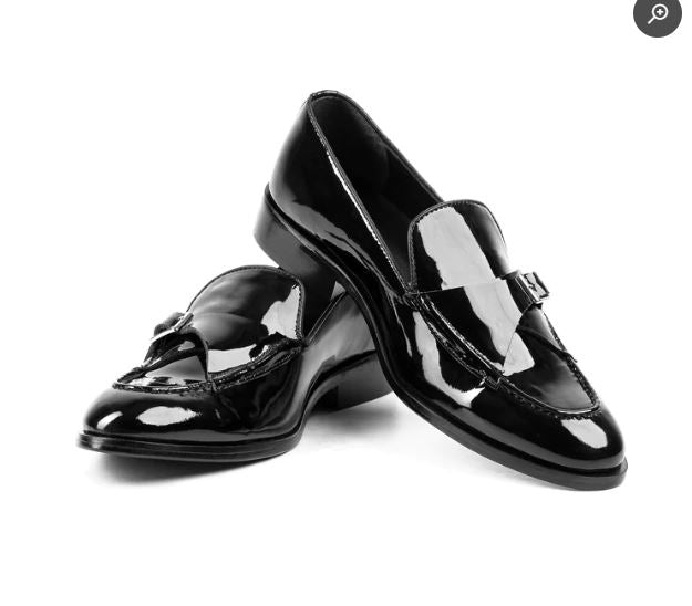 Men's Black Patent Leather Monk Shoes