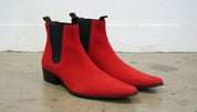 Handmade Men Red color Suede Pointed toe Chelsea Boots - 3-4-right-view