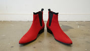 Handmade Men Red color Suede Pointed toe Chelsea Boots - angle-view-showing-depth