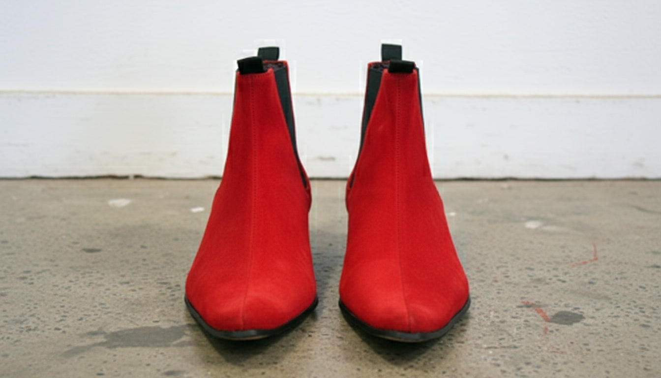 Handmade Men Red color Suede Pointed toe Chelsea Boots - front-view