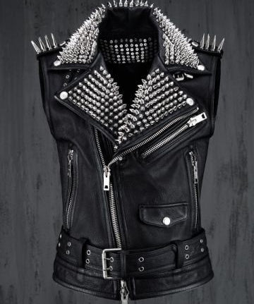 Rock Punk Style Belted Leather Vest, Biker Studded Jacket