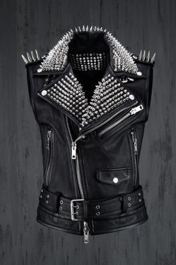 Rock Punk Style Belted Leather Vest, Biker Studded Jacket