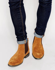 Handmade Mens Tan color Suede Chelsea boots, tan suede ankle boot