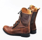 Handcrafted Men's Antique Brown Biker Boots with Side Zipper and Lace-Up Closure - Image 3