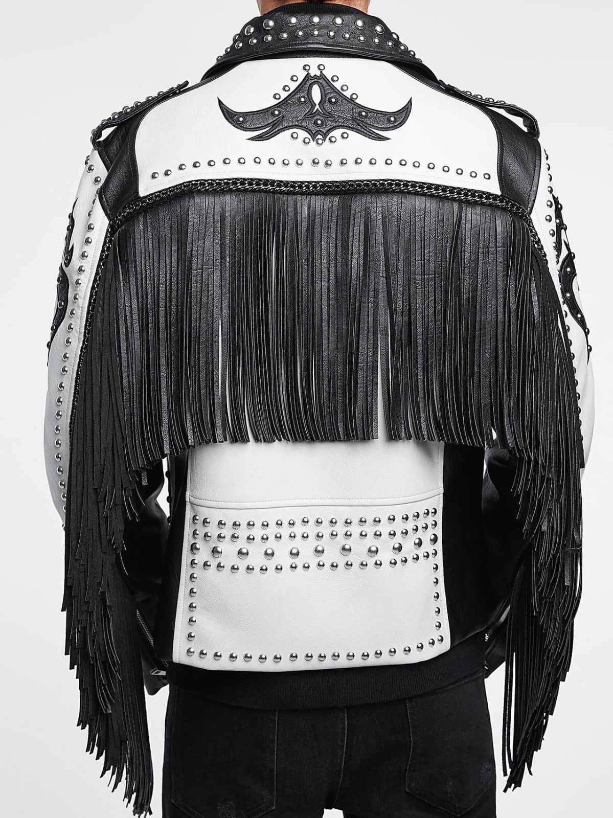 Handmade Men Two tone biker studded White leather Jacket, motorcycle Jacket