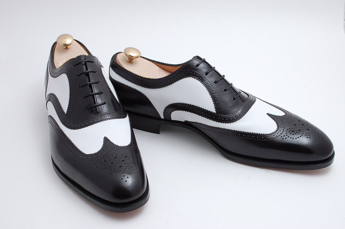 Handmade Men Spectator Shoes, Two Tone Black And White Wingtip Shoes